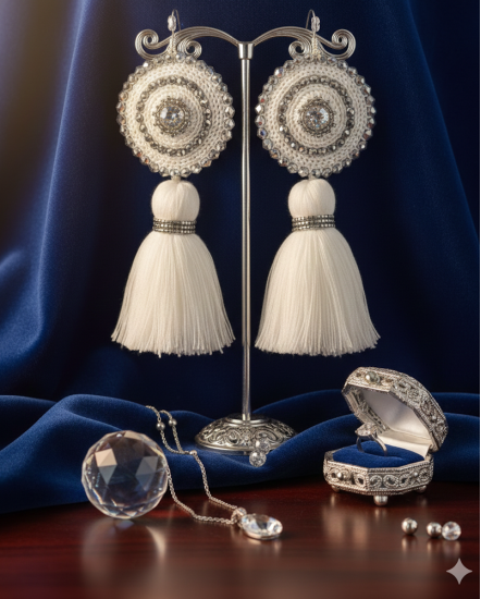 Háčkované  dizajnové náušnice "Krištáľová guľa"